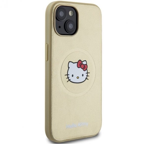 Hello Kitty HKHMP14SPGHCKD iPhone 14 / 15 / 13 6,1 zloty/aur husă rigidă Leather Kitty Head MagSafe"