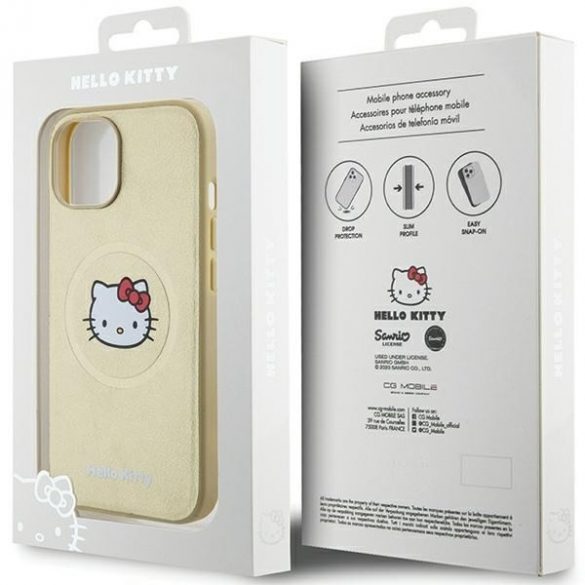 Hello Kitty HKHMP14SPGHCKD iPhone 14 / 15 / 13 6,1 zloty/aur husă rigidă Leather Kitty Head MagSafe"