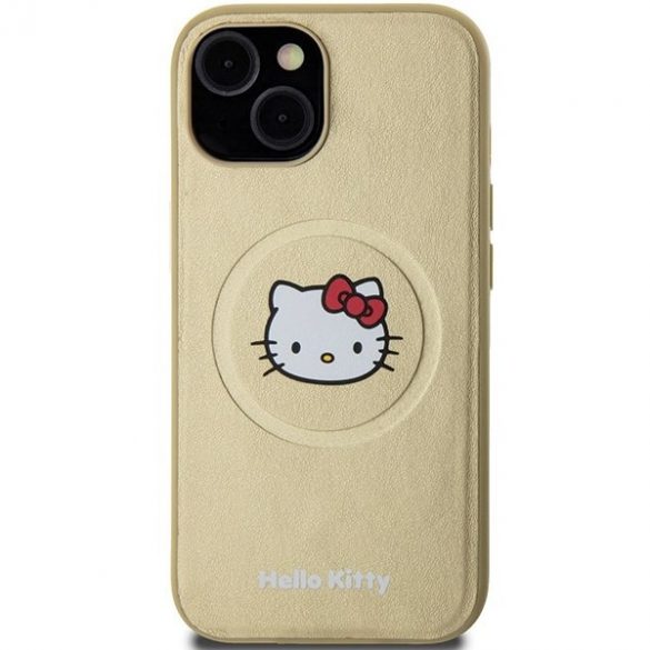 Hello Kitty HKHMP15SPGHCKD iPhone 15 / 14 / 13 6,1 zloty/aur husă rigidă Leather Kitty Head MagSafe"