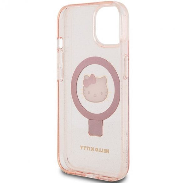 Hello Kitty HKHMP15SHRSGEP iPhone 15 / 14 / 13 6.1" rożowy/roz hardcase Ring Stand Glitter Electrop Logo MagSafe