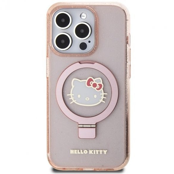 Hello Kitty HKHMP15LHRSGEP iPhone 15 Pro 6.1 rożowy/roz carcasă rigidă Ring Stand Glitter Electrop Logo MagSafe"