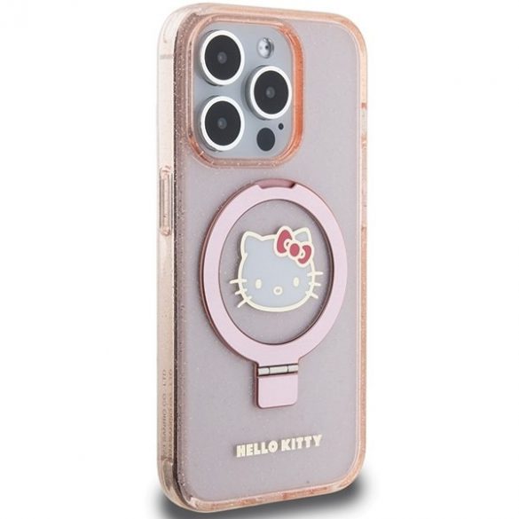 Hello Kitty HKHMP15LHRSGEP iPhone 15 Pro 6.1 rożowy/roz carcasă rigidă Ring Stand Glitter Electrop Logo MagSafe"