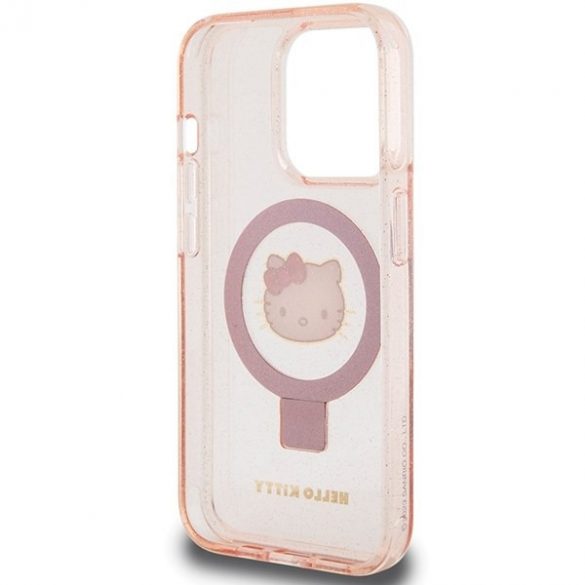 Hello Kitty HKHMP15LHRSGEP iPhone 15 Pro 6.1 rożowy/roz carcasă rigidă Ring Stand Glitter Electrop Logo MagSafe"