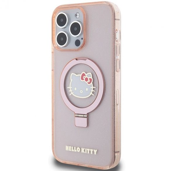 Hello Kitty HKHMP15XHRSGEP iPhone 15 Pro Max 6,7" husă rigidă rożowy/roz Stand inel Glitter Electrop Logo MagSafe