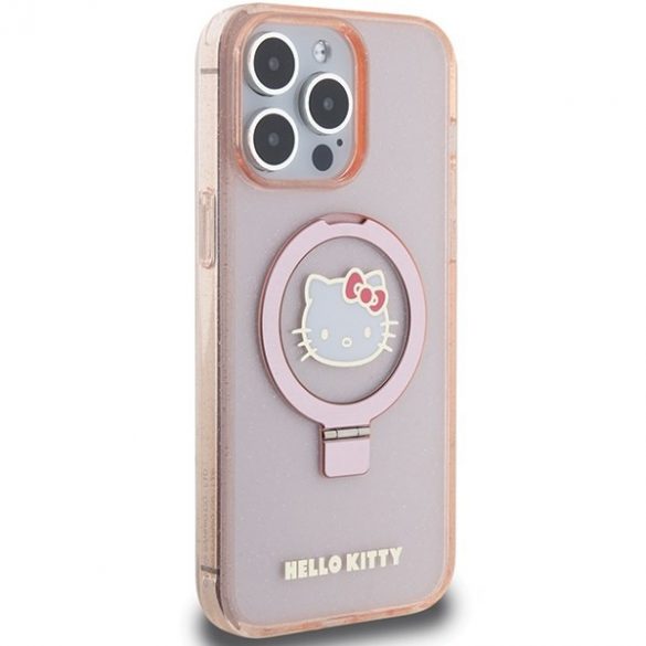 Hello Kitty HKHMP15XHRSGEP iPhone 15 Pro Max 6,7" husă rigidă rożowy/roz Stand inel Glitter Electrop Logo MagSafe