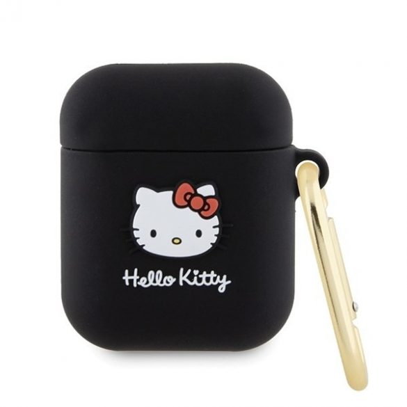 Hello Kitty HKA23DKHSK Husă Airpods 1/2 czarny/negru Silicon 3D Kitty Head