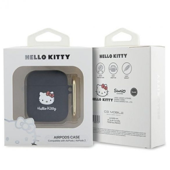 Hello Kitty HKA23DKHSK Husă Airpods 1/2 czarny/negru Silicon 3D Kitty Head