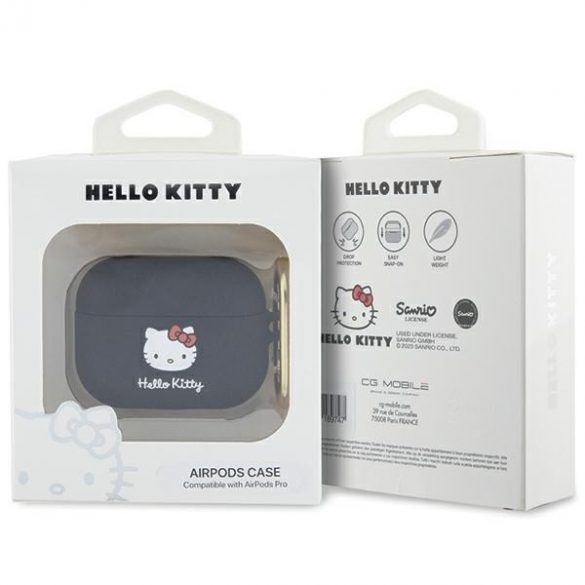 Hello Kitty HKAP3DKHSK Husă Airpods Pro czarny/negru Silicon 3D Kitty Head