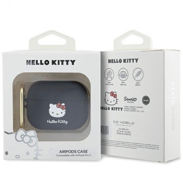 Hello Kitty HKAP23DKHSK Husă pentru Airpods Pro 2 (2022/2023) czarny/negru Silicon 3D Kitty Head