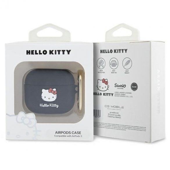 Hello Kitty HKA33DKHSK Husă pentru Airpods 3, negru/czarny/negru, silicon 3D Kitty Head