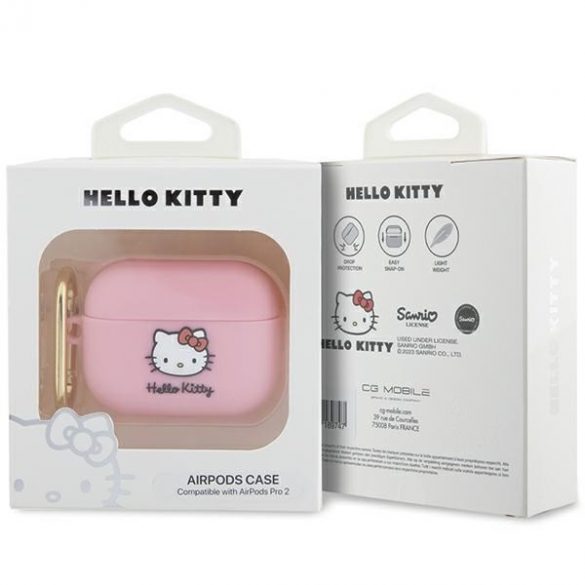 Hello Kitty HKAP23DKHSP Husă pentru Airpods Pro 2 (2022/2023) rożowy/roz Silicon 3D Kitty Head