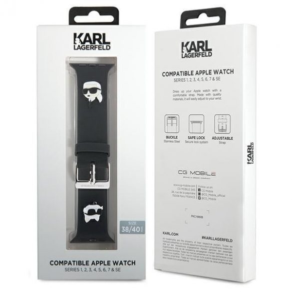 Karl Lagerfeld curea KLAWMSLKCNK Apple Watch 38/40/41mm negru/curea neagră 3D cauciuc Karl&Choupette Heads