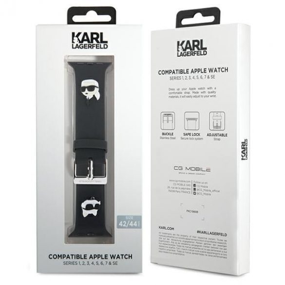 Karl Lagerfeld curea KLAWLSLKCNK Apple Watch 42/44/45/49mm negru/curea neagră 3D cauciuc Karl&Choupette Heads