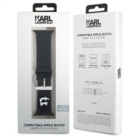 Karl Lagerfeld Pasek KLAWLSLCNK Apple Watch 42/44/45/49mm curea neagră/czarny 3D cauciuc Choupette Head