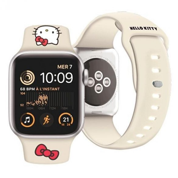 Hello Kitty Pasek HKAWMSCHBLE Apple Watch 38/40/41mm curea beżowy/bej Silicon Kitty Head