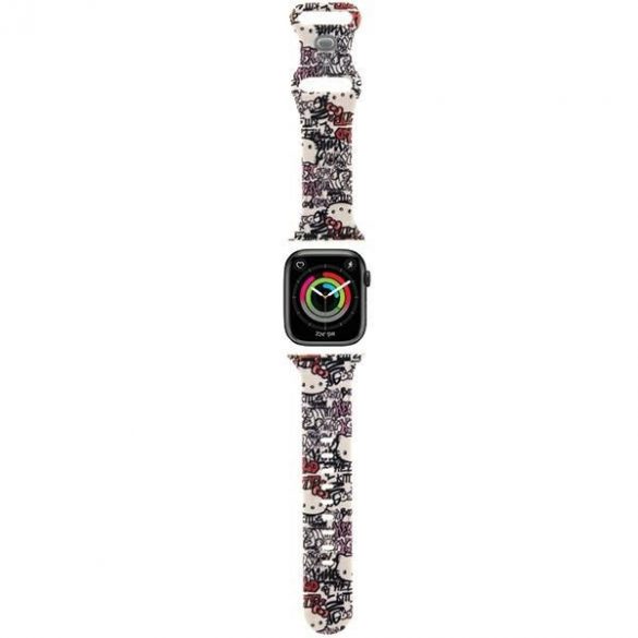 Hello Kitty Pasek HKAWMSDGPTE Apple Watch 38/40/41mm curea beżowy/bej Etichete din silicon Graffiti