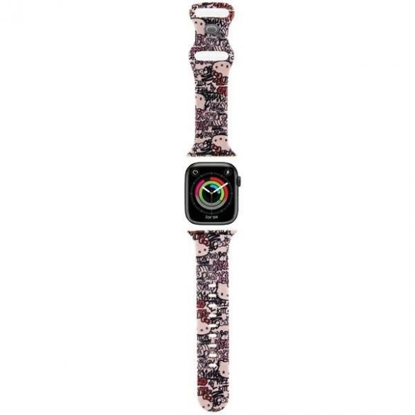 Hello Kitty Pasek HKAWMSDGPTP Apple Watch 38/40/41mm curea rożowy/roz Etichete din silicon Graffiti