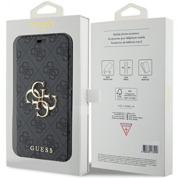 Guess GUBKP15S4GMGGR iPhone 15 / 14 / 13 6.1" szary/grey book 4G Metal Logo