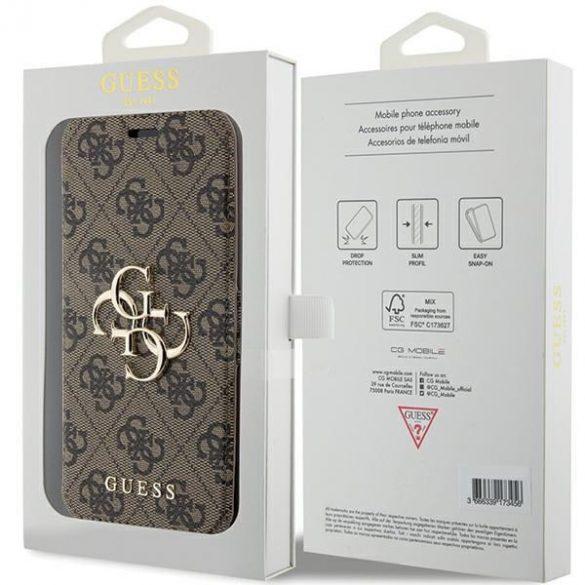 Guess GUBKP15X4GMGBR iPhone 15 Pro Max 6.7" brązowy/maro carte 4G Metal Logo