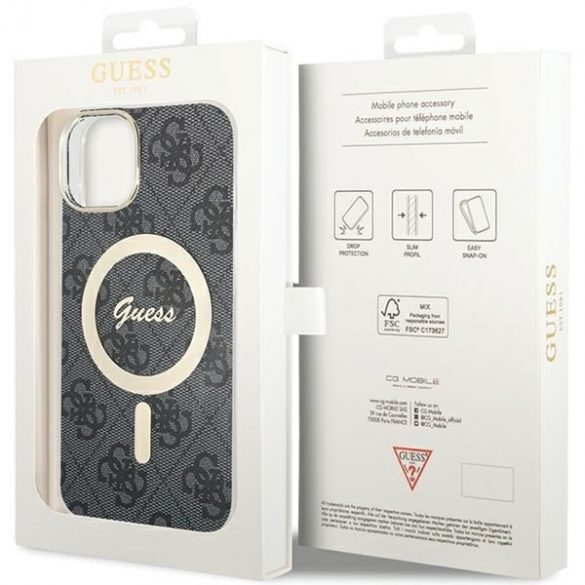 Guess GUHMP15SH4STK iPhone 15 / 14 / 13 6.1" carcasă/neagră hardcase IML 4G MagSafe