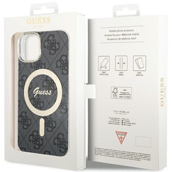 Guess GUHMP15MH4STK Carcasă rigidă pentru iPhone 15 Plus / 14 Plus de 6,7 inchi, negru, 4G MagSafe