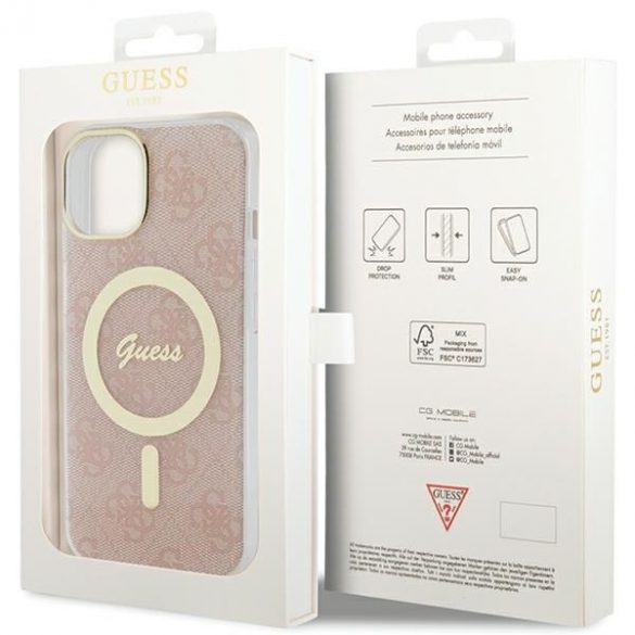 Guess GUHMP15SH4STP iPhone 15 / 14 / 13 6.1" rożowy/roz hardcase IML 4G MagSafe