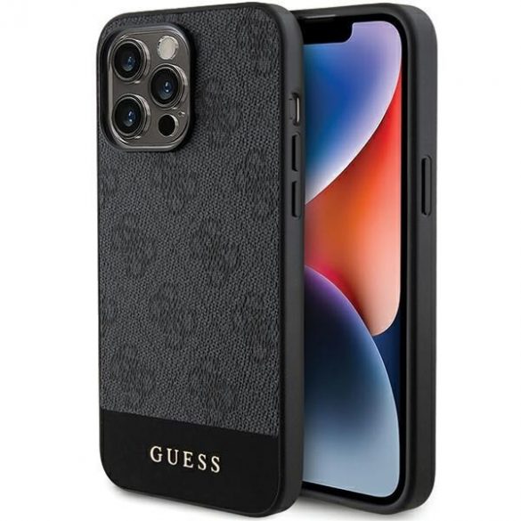 Guess GUHCP15XG4GLGR iPhone 15 Pro Max 6,7" husă rigidă, gri/gri, 4G Stripe Collection