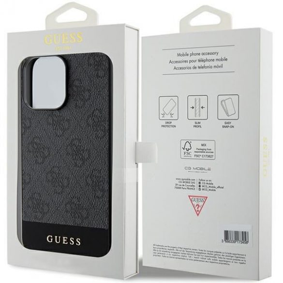 Guess GUHCP15XG4GLGR iPhone 15 Pro Max 6,7" husă rigidă, gri/gri, 4G Stripe Collection