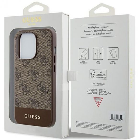 Guess GUHCP15LG4GLBR iPhone 15 Pro 6.1" husă rigidă maro/brązowy 4G Stripe Collection