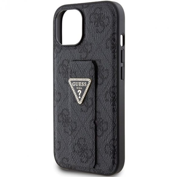 Guess GUHCP15SPGS4TDK iPhone 15 / 14 / 13 6.1" carcasă rigidă/neagră Grip Stand 4G Triunghi Strass