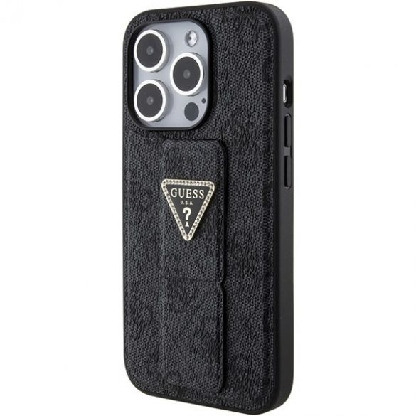 Guess GUHCP15LPGS4TDK iPhone 15 Pro 6.1 carcasă rigidă/neagră Grip Stand 4G Triangle Strass"