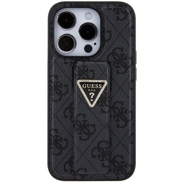 Guess GUHCP15LPGS4TDK iPhone 15 Pro 6.1 carcasă rigidă/neagră Grip Stand 4G Triangle Strass"