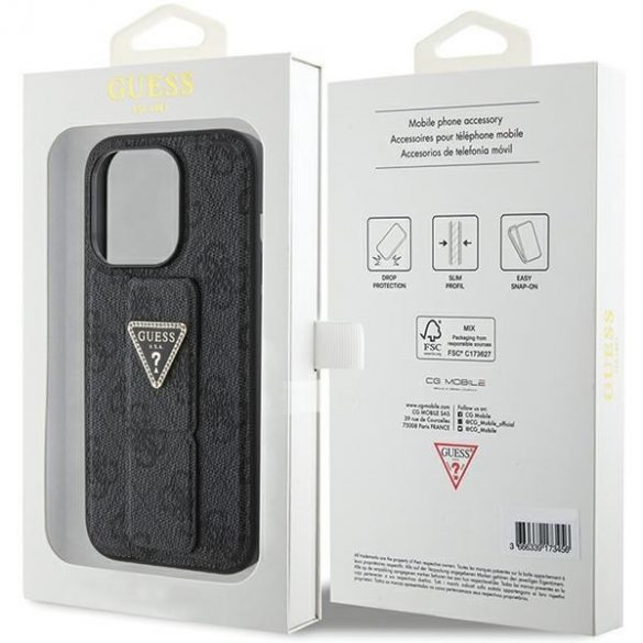 Guess GUHCP15LPGS4TDK iPhone 15 Pro 6.1 carcasă rigidă/neagră Grip Stand 4G Triangle Strass"