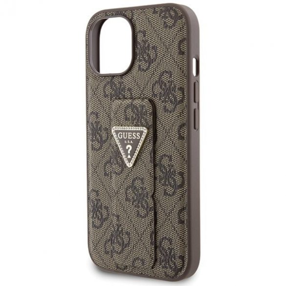 Guess GUHCP15SPGS4TDW iPhone 15 / 14 / 13 6.1" husă rigidă maro/brązowy Grip Stand 4G Triunghi Strass