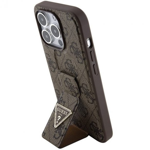 Guess GUHCP15LPGS4TDW iPhone 15 Pro 6.1 husă rigidă maro/brązowy Grip Stand 4G Triangle Strass"