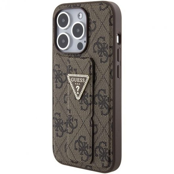 Guess GUHCP15LPGS4TDW iPhone 15 Pro 6.1 husă rigidă maro/brązowy Grip Stand 4G Triangle Strass"