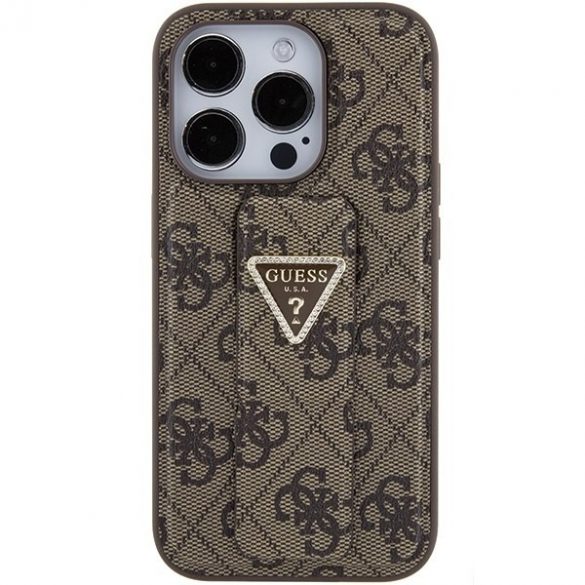 Guess GUHCP15LPGS4TDW iPhone 15 Pro 6.1 husă rigidă maro/brązowy Grip Stand 4G Triangle Strass"