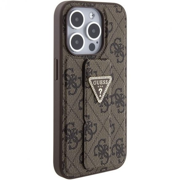 Guess GUHCP15LPGS4TDW iPhone 15 Pro 6.1 husă rigidă maro/brązowy Grip Stand 4G Triangle Strass"