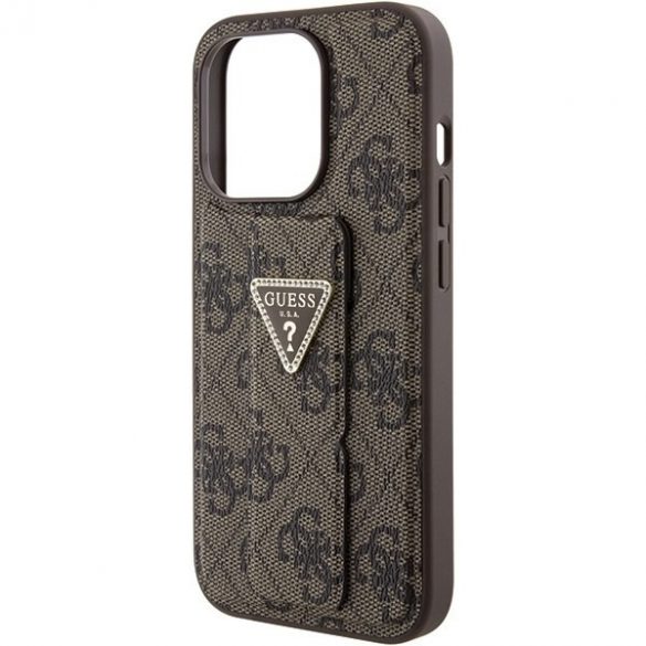 Guess GUHCP15LPGS4TDW iPhone 15 Pro 6.1 husă rigidă maro/brązowy Grip Stand 4G Triangle Strass"