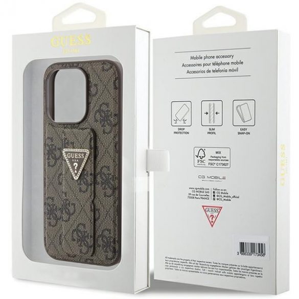 Guess GUHCP15LPGS4TDW iPhone 15 Pro 6.1 husă rigidă maro/brązowy Grip Stand 4G Triangle Strass"