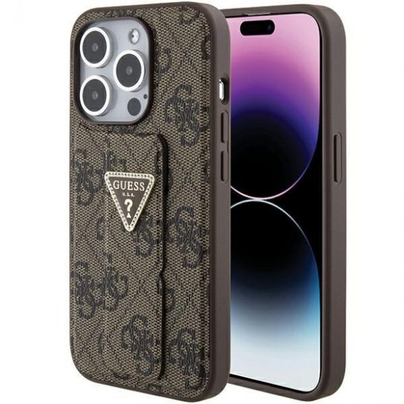 Guess GUHCP15XPGS4TDW iPhone 15 Pro Max 6.7 brązowy/maro carcasă rigidă Grip Stand 4G Triangle Strass"