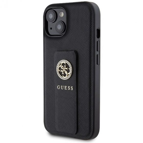 Guess GUHCP15SPGSSADK iPhone 15 / 14 / 13 6.1" carcasă rigidă/neagră Grip Stand 4G Saffiano Strass