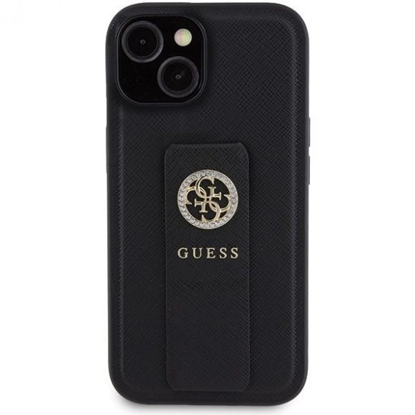 Guess GUHCP15SPGSSADK iPhone 15 / 14 / 13 6.1" carcasă rigidă/neagră Grip Stand 4G Saffiano Strass