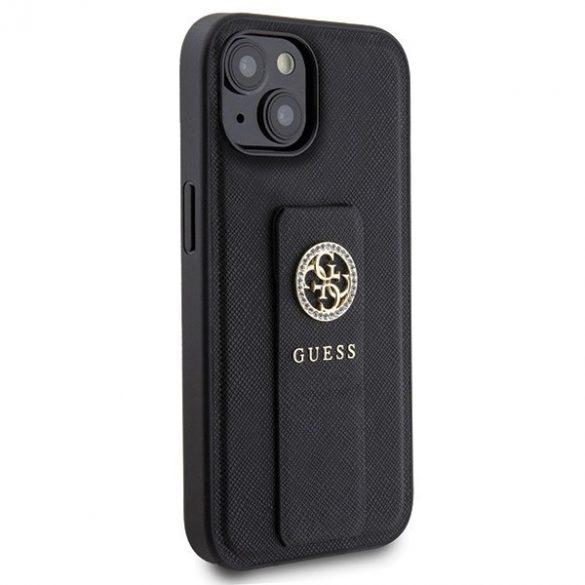 Guess GUHCP15SPGSSADK iPhone 15 / 14 / 13 6.1" carcasă rigidă/neagră Grip Stand 4G Saffiano Strass