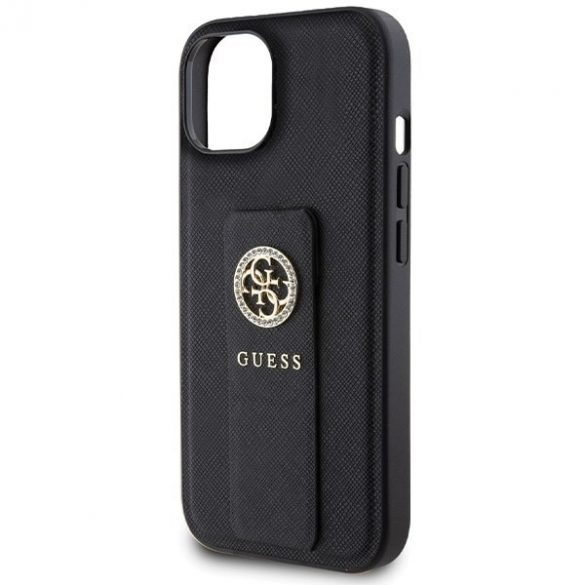 Guess GUHCP15SPGSSADK iPhone 15 / 14 / 13 6.1" carcasă rigidă/neagră Grip Stand 4G Saffiano Strass