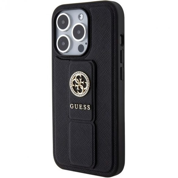 Guess GUHCP15LPGSSADK iPhone 15 Pro 6.1 carcasă rigidă/neagră Grip Stand 4G Saffiano Strass"