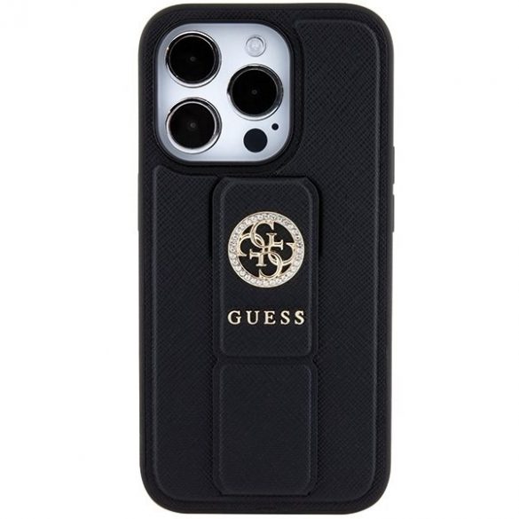 Guess GUHCP15LPGSSADK iPhone 15 Pro 6.1 carcasă rigidă/neagră Grip Stand 4G Saffiano Strass"