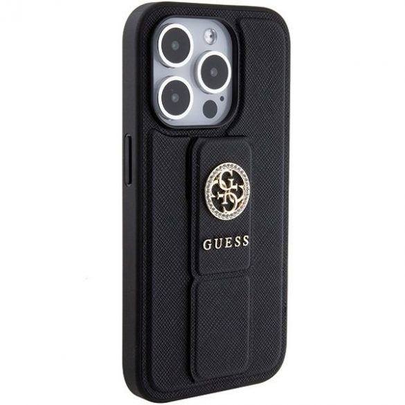 Guess GUHCP15LPGSSADK iPhone 15 Pro 6.1 carcasă rigidă/neagră Grip Stand 4G Saffiano Strass"