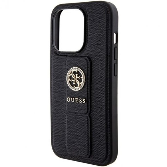 Guess GUHCP15LPGSSADK iPhone 15 Pro 6.1 carcasă rigidă/neagră Grip Stand 4G Saffiano Strass"