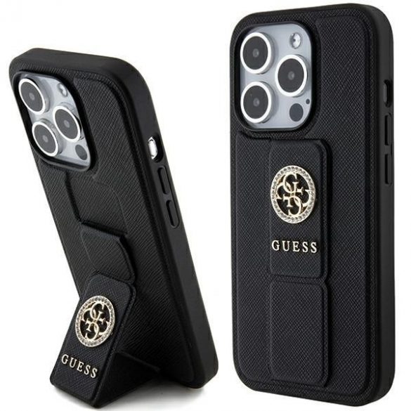 Guess GUHCP15XPGSSADK iPhone 15 Pro Max 6.7 carcasă rigidă/neagră Grip Stand 4G Saffiano Strass"